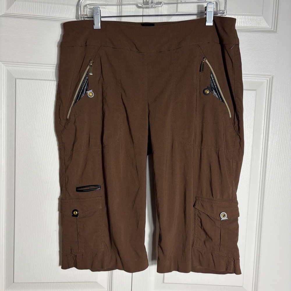 Jamie Sadock Golf Shorts Women 12 Brown Pedal Pusher Cargo Stretch Zip Pockets
